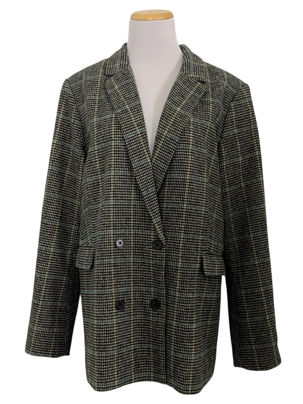 Rails Cody Houndstooth Check Double Breasted Blazer Women’s L Plaid Longline